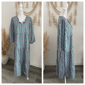 NWT boutique mint green and pink floral maxi dress puff sleeve vacation vibes M